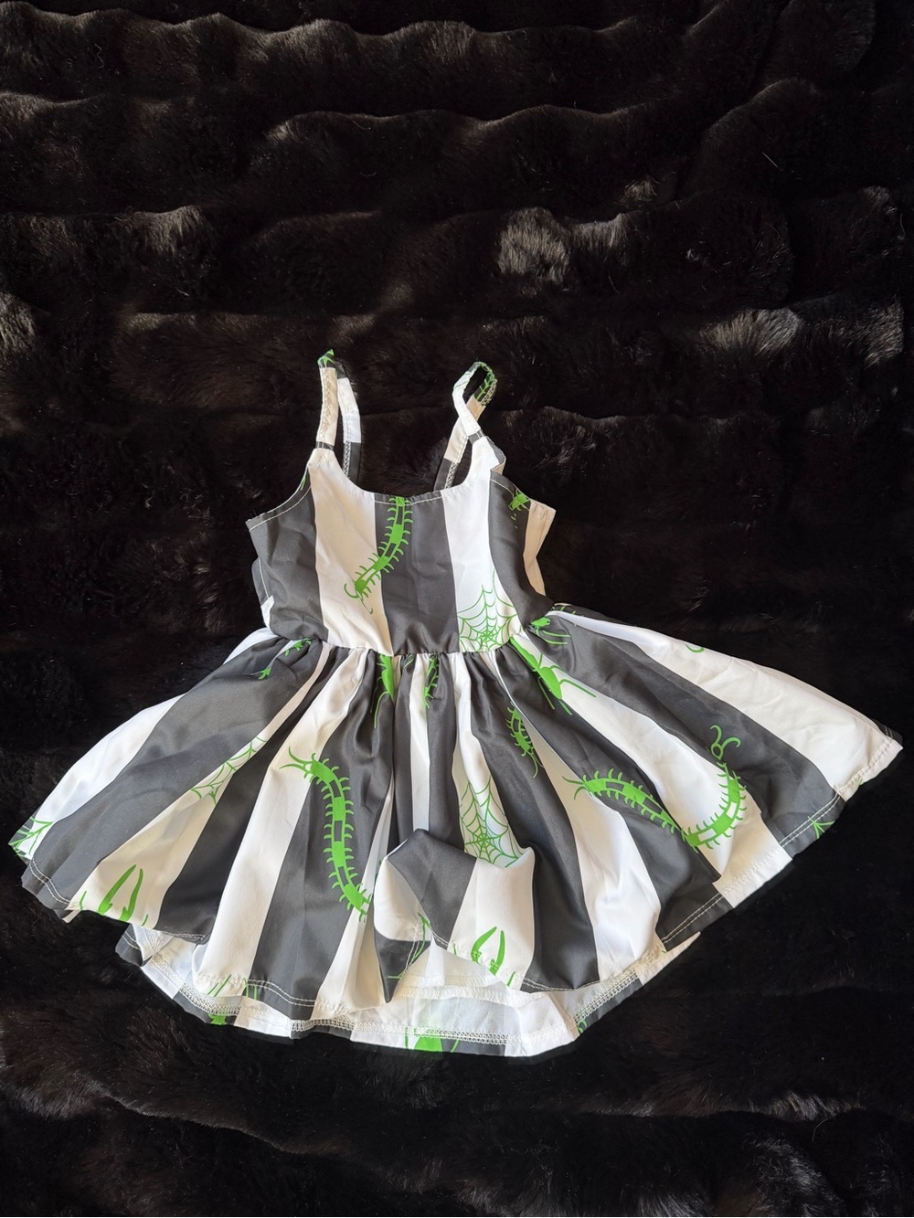 Spoiled Black & White Striped Dress with Neon Green Print